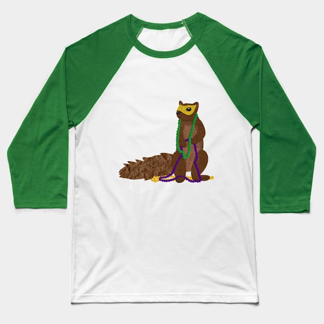 Paper Craft Mardi Gras Squirrel Baseball T-Shirt by Black Squirrel CT